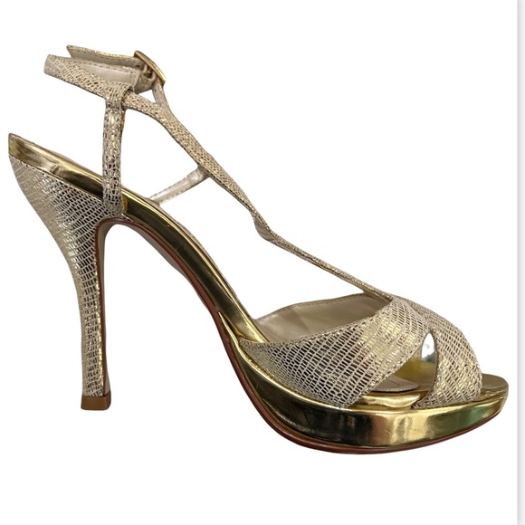 Caparros Gold Reptile Strappy Heeled Sandal - Picture 1 of 9